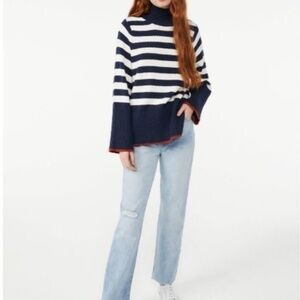 Free Assembly Navy Striped Bell Sleeve Sweater XXL